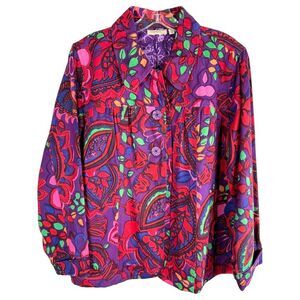 Choices XLP Jacket Purple Red Paisley‎ Floral Denim Button Down Cotton Lined 287